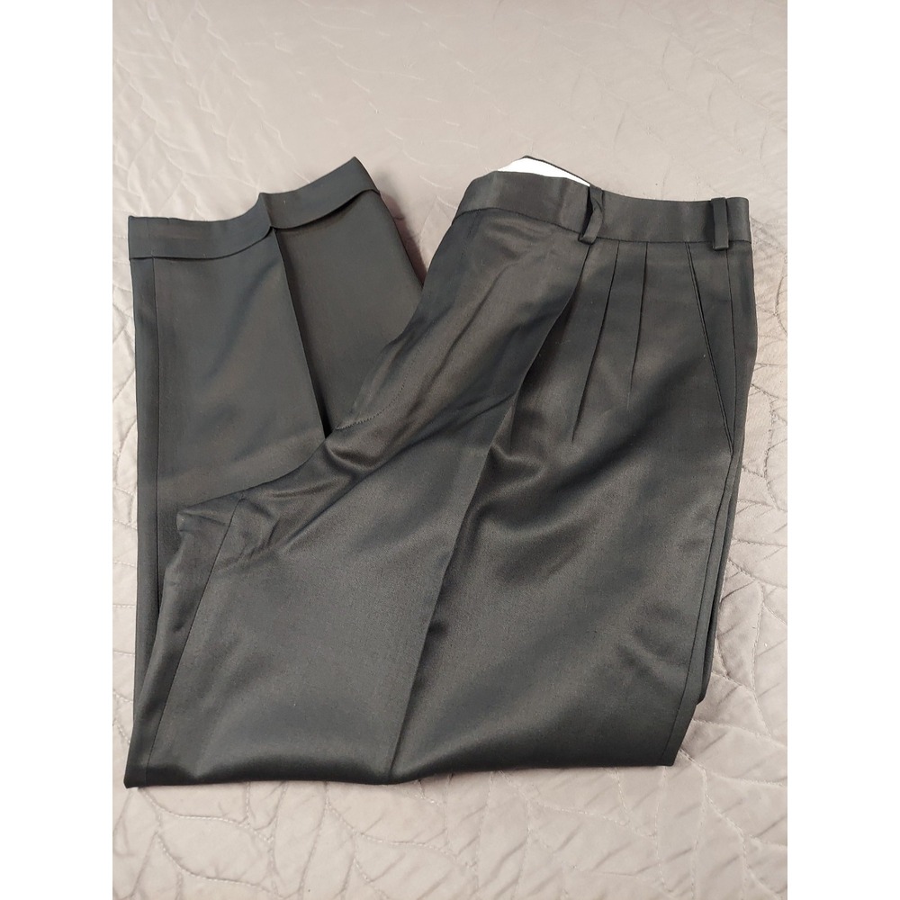 Zanella Mens 36 Black Wool Pleated Dress Pants Cuffed Formal Made In Italy